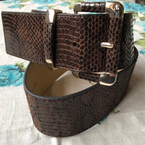 WHBM M Wide Brown Reptile Look Faux Leather Wide Belt - Picture 1 of 9